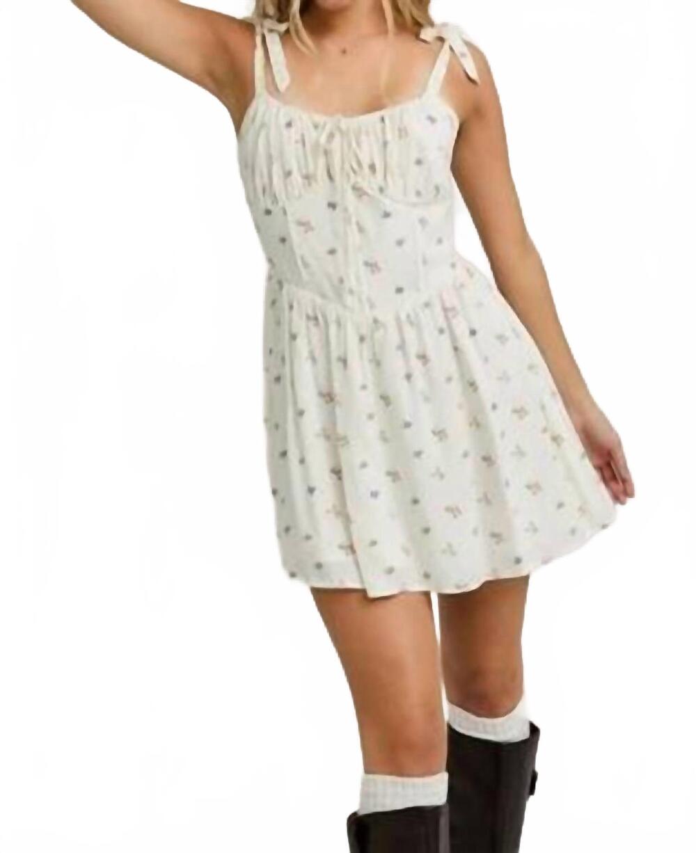 NEW LE LIS tie shoulder strap bustier floral mini dress in white